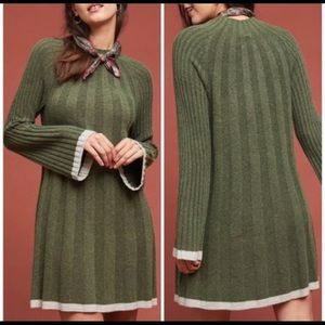Anthropologie long sleeve dark green sweater dress